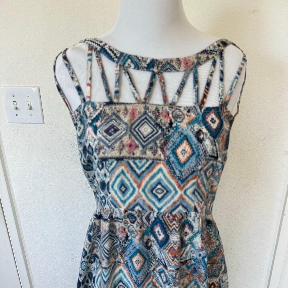 Desert Boho Aztec Maxi Dress Cutout Back Sleeveless Festival Size M Goddess - Picture 9 of 9